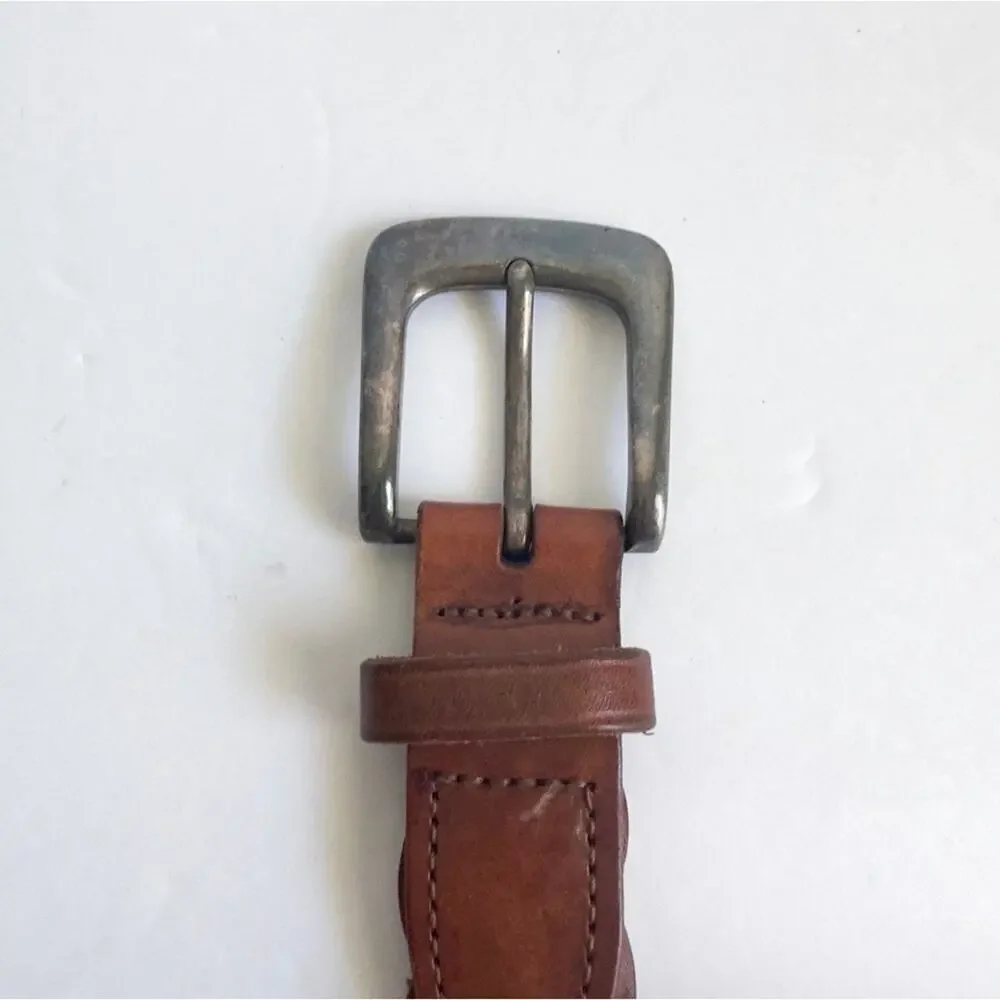 Vintage Brown Woven Leather Belt Western Distressed Boho Wide Braided 28 Small‎